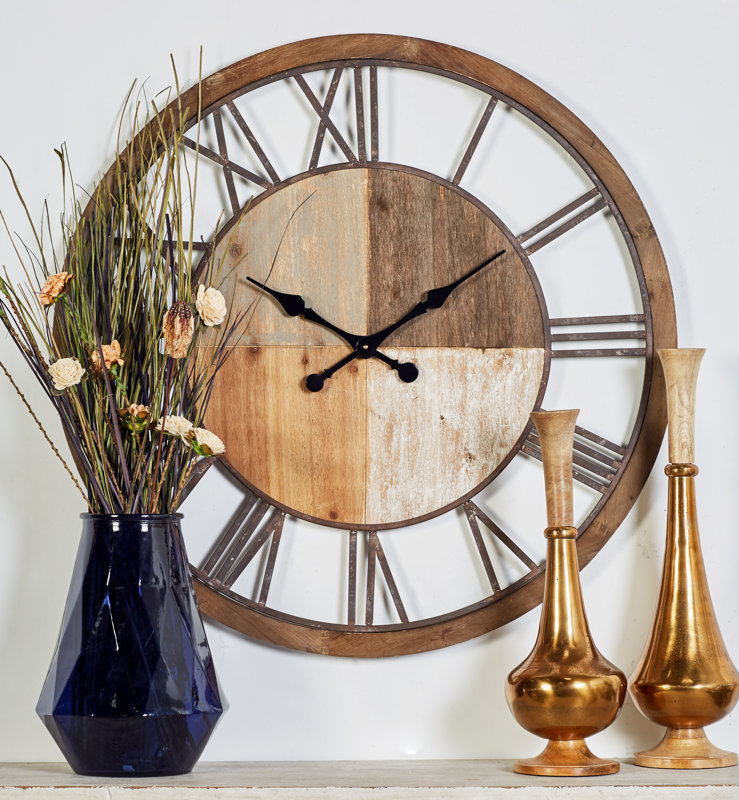 Oversized Wood and Metal 36" Wall Clock & Reviews Joss & Main